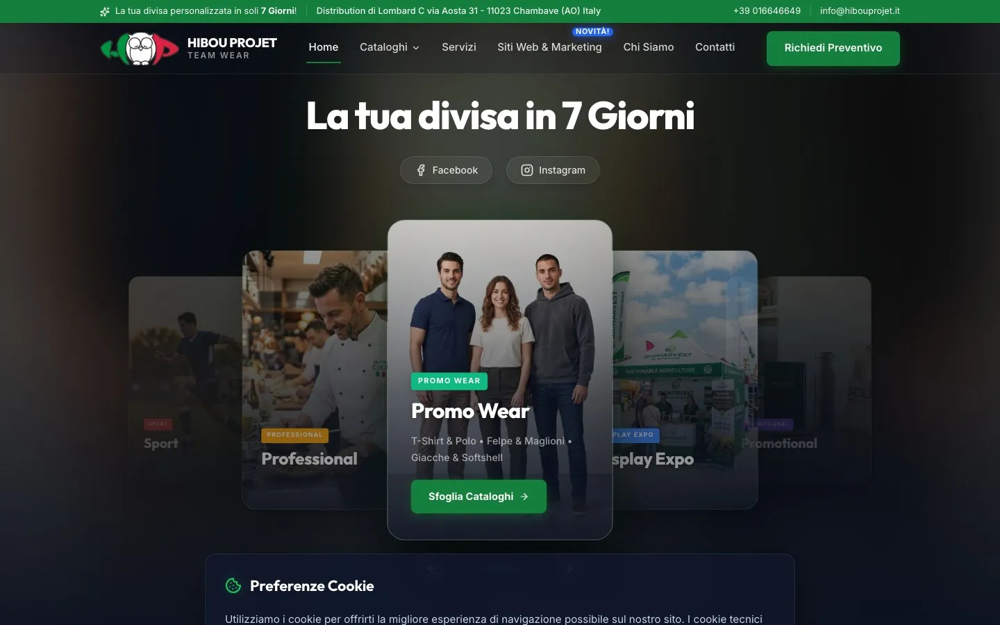 La home di Hibou Projet vista da computer