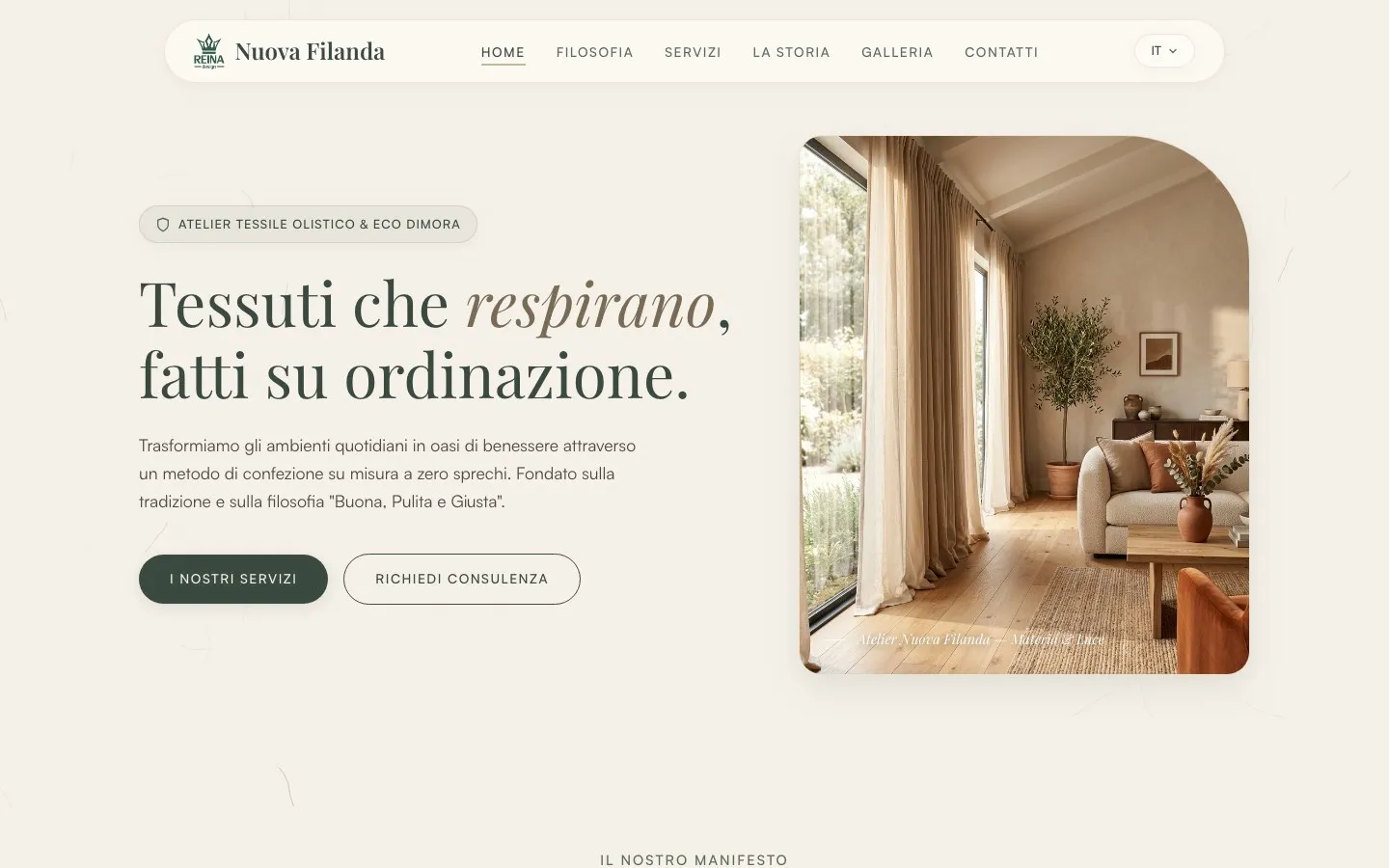 La home di Nuova Filanda vista da computer