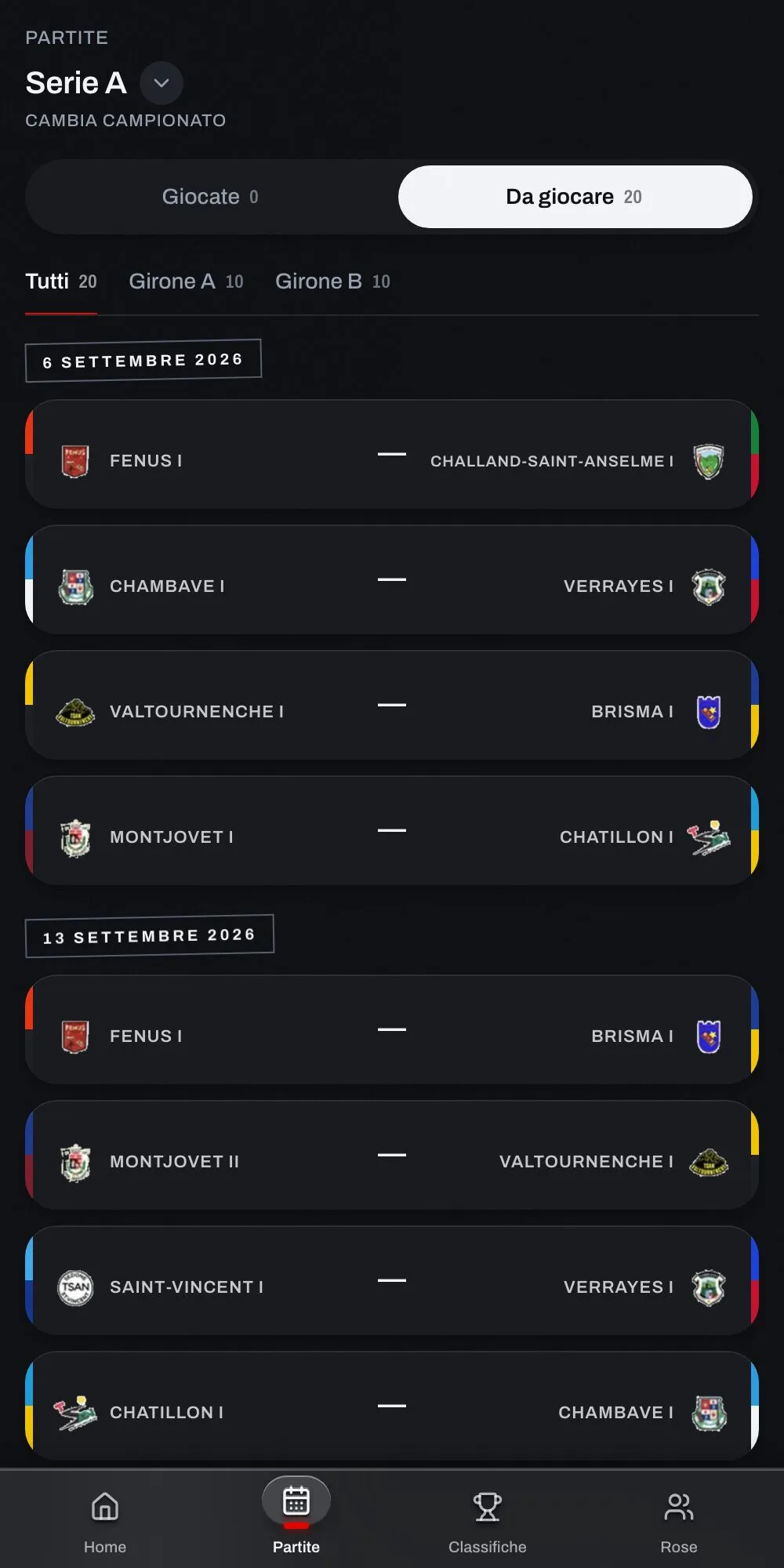 Il calendario dell’app TSAN visto da telefono